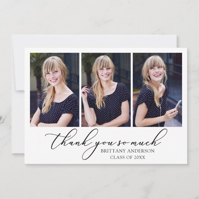 Modern Calligraphy Script 3 Fotos Abschluss Dankeskarte (Vorderseite)