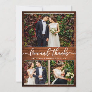 Modern Calligraphy Wood 3 Foto Wedding Collage Dankeskarte