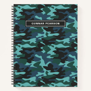 Modern Camouflage Muster Name Blau Notizbuch