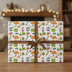 Modern Camping Icons Adventure Wrapping Paper Geschenkpapier Set