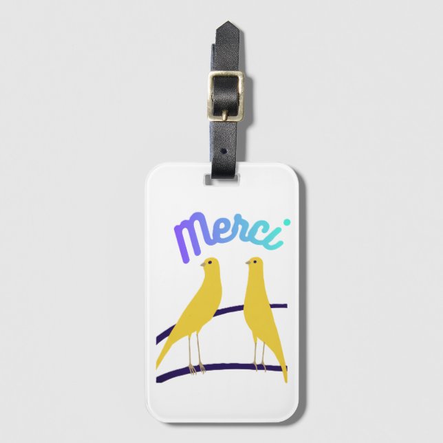Modern Canary & "Merci" - Japandi Style Art Gepäckanhänger (Vorderseite Vertikal)