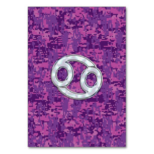 Modern Cancer Zodiac Symbol on Pink Digital Camo Tischnummer