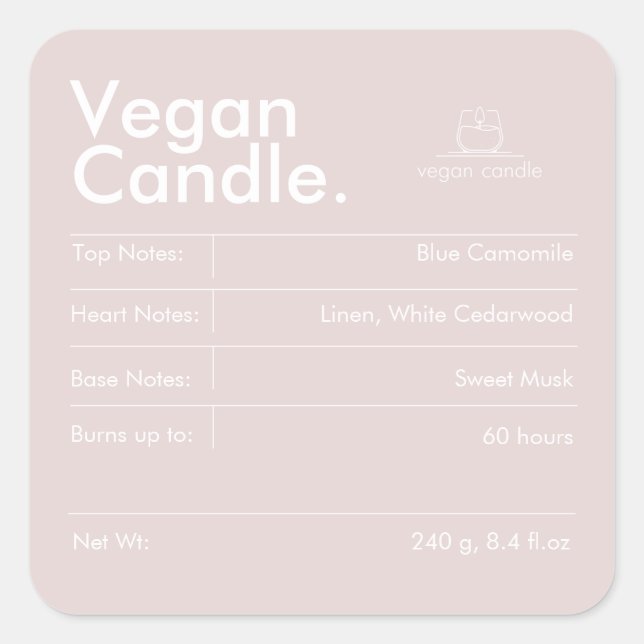 Modern Candle Label Quadratischer Aufkleber (Vorderseite)