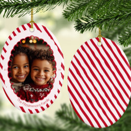 Modern Candy Cane Stripe Christmas Photo Keramik Ornament