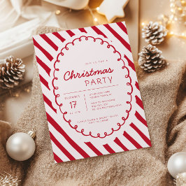 Modern Candy Cane Theme Christmas Party Invitation Einladung