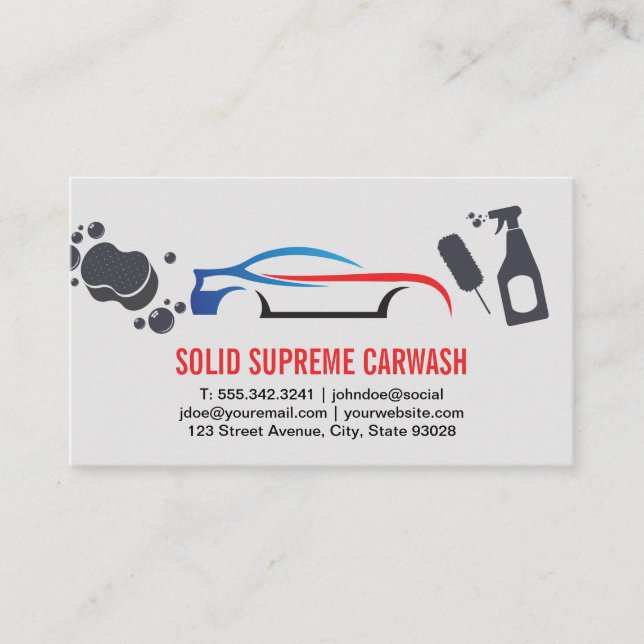Modern Car Logo | Car Wash Tools Business Card Visitenkarte (Vorderseite)