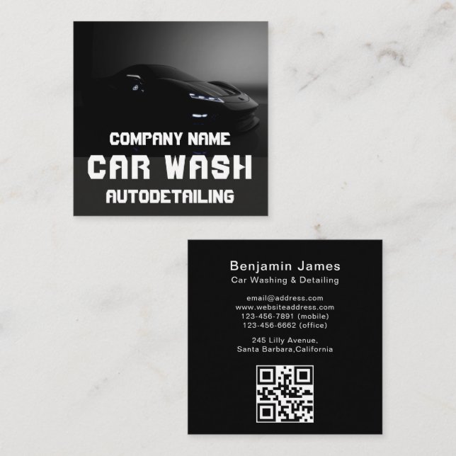 Modern Car Wash Automotive Cleaning QR Code  Quadratische Visitenkarte (Vorne/Hinten)