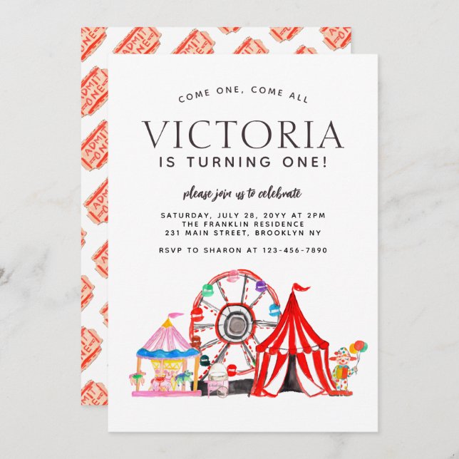 Modern Carnival Circus Festival Party Einladung (Vorne/Hinten)
