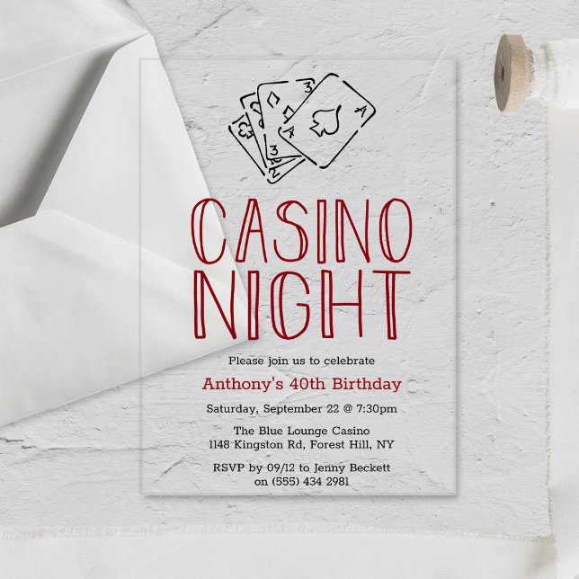 Modern Casino Night Birthday Party Acryleinladungen (Von Creator hochgeladen)