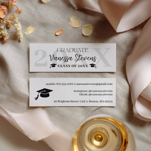 Modern Casual  black white name card graduation Mini Visitenkarte (Modern Casual black white name card graduation)