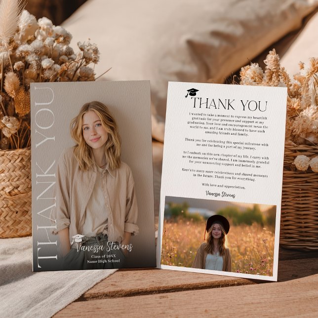 Modern Casual  Simple Trendy 2 photos graduation Dankeskarte (Modern Casual Simple Trendy 2 photos graduation Thank You Card)