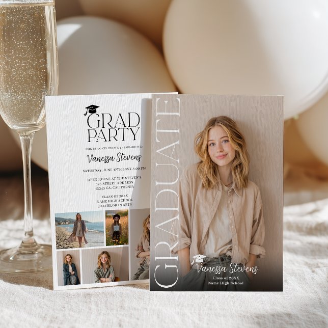 Modern Casual  Simple Trendy 6 photos graduation Ankündigung (Modern Casual Simple Trendy 6 photos graduation Announcement)