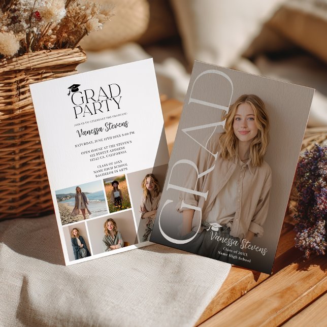 Modern Casual Simple Trendy 6 photos graduation Einladung (Modern Casual Simple Trendy 6 photos graduation Invitation)