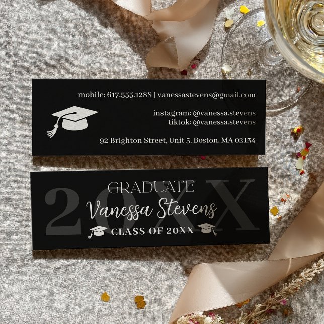 Modern Casual white black name card graduation Mini Visitenkarte (Modern Casual white black name card graduation)