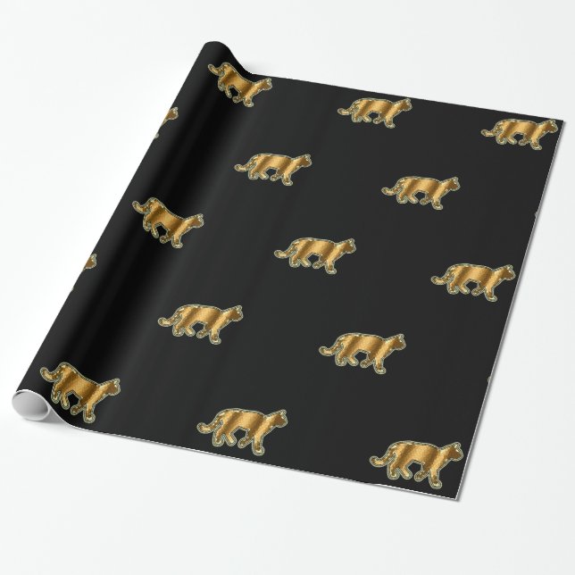 Modern Cat Gold Black Geschenkpapier (Ungerollt)