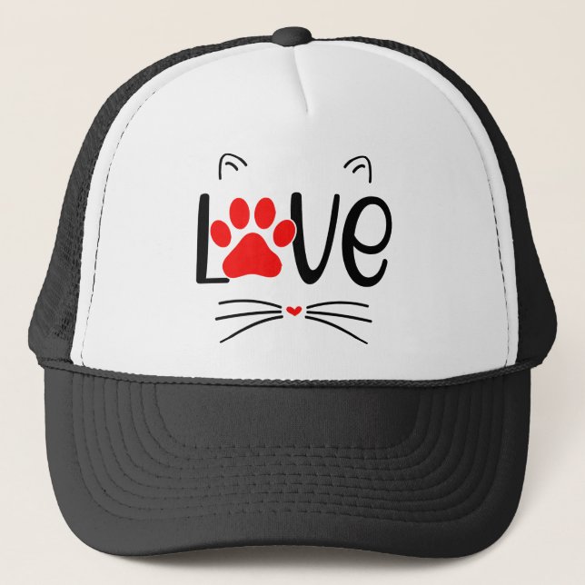 Modern Cat Lover Paw Print Truckerkappe (Vorderseite)
