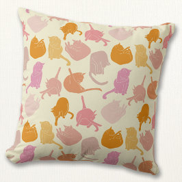 Modern Cat Pattern Rosa Orange Kissen