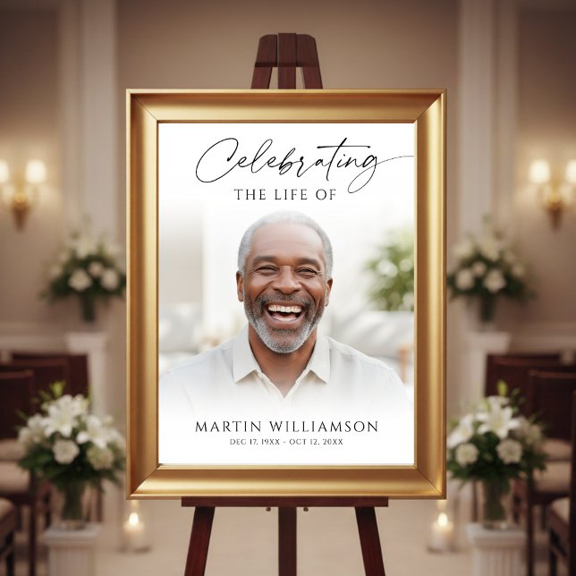 Modern Celebration of Life Photo Script Memorial Poster (Von Creator hochgeladen)