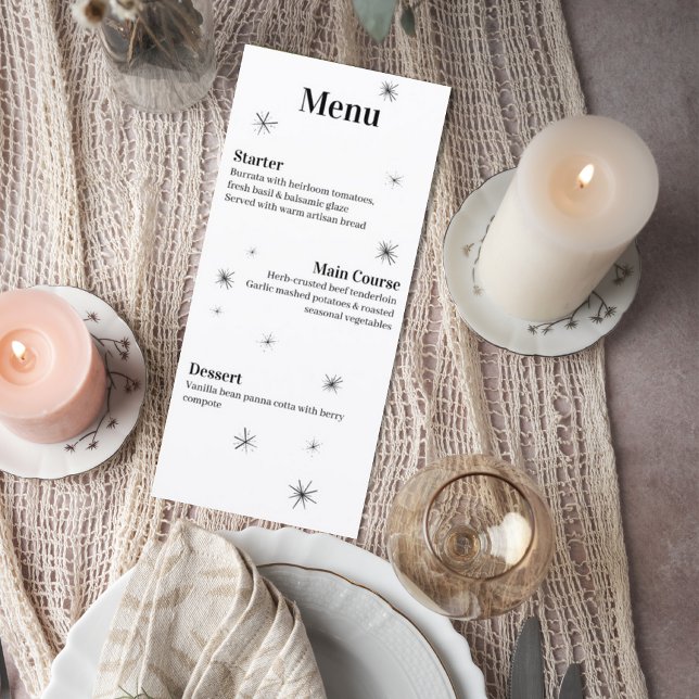 Modern Celestial Minimalist Wedding Menu Card Menükarte (Von Creator hochgeladen)