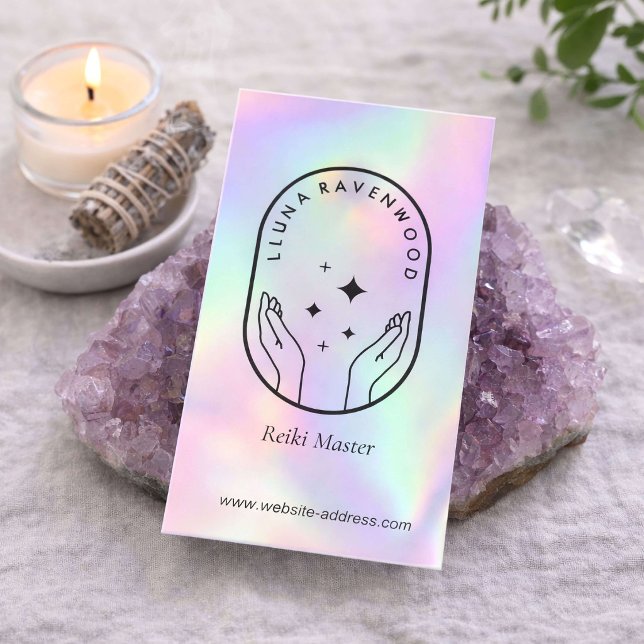 Modern Celestial Reiki Master Healer Holographic Visitenkarte (Von Creator hochgeladen)