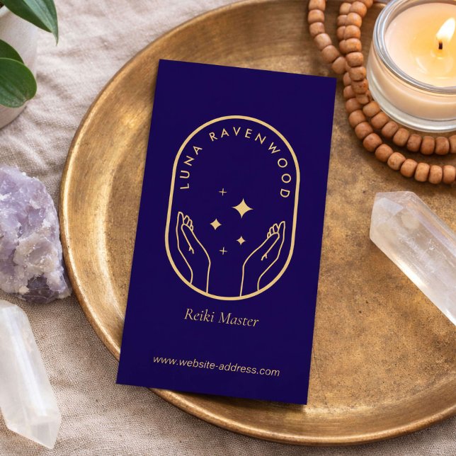 Modern Celestial Reiki Master Healing Hands Blue Visitenkarte (Von Creator hochgeladen)