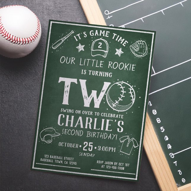 Modern Chalkboard Baseball bis zum 2. Geburtstag Einladung (Von Creator hochgeladen)