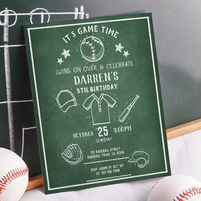 Modern Chalkboard Baseball Budget Geburtstag Einla (Von Creator hochgeladen)