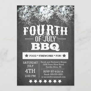 Modern Chalkboard Fireworks 4. Juli Party Einladung