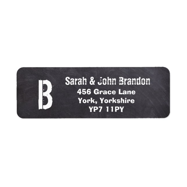 Modern Chalkboard Monogram Wedding Address Label (Vorne)