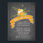 Modern Chalkboard Orange Blume Geburtstagsparty Einladung<br><div class="desc">Beginnen Sie Ihre moderne Geburtstagsparty direkt mit unserer hübschen Orangen-Blume-Party Einladung mit modernen hübschen Orange-, Gelb- und Weiß-Blume, umgeben von grünen Farn-Blätter mit einem modernen Banner-Set auf einem trendigen und beliebten Chalkboard-Hintergrund. Umdreh unsere Geburtstagsparty für Erwachsene, um eine passende Farbwiedergabe für eine besondere Touch zu finden! Erhältlich in unserem Shop...</div>