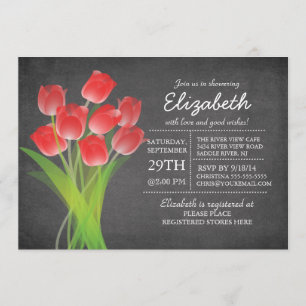 Modern Chalkboard Red Tulip Brautparty Einladung