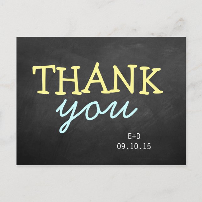Modern Chalkboard Typografie Wedding Vielen Dank Postkarte (Vorderseite)