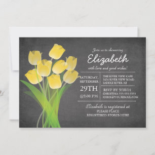 Modern Chalkboard Yellow Tulip Brautparty Einladung