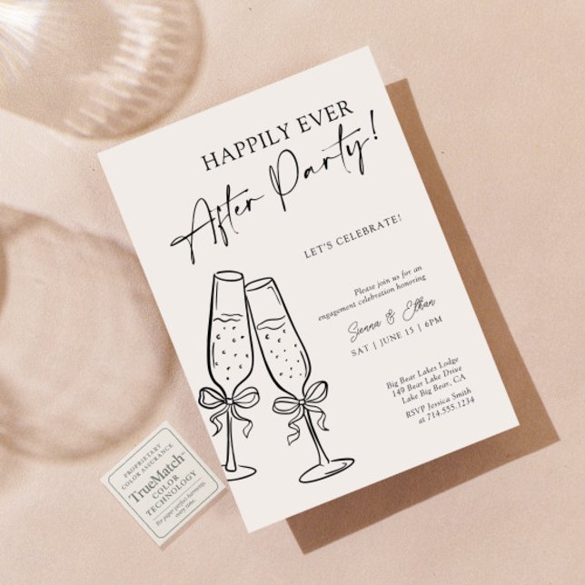 Modern Champagne Bow Happily Ever After Party Einladung (Von Creator hochgeladen)
