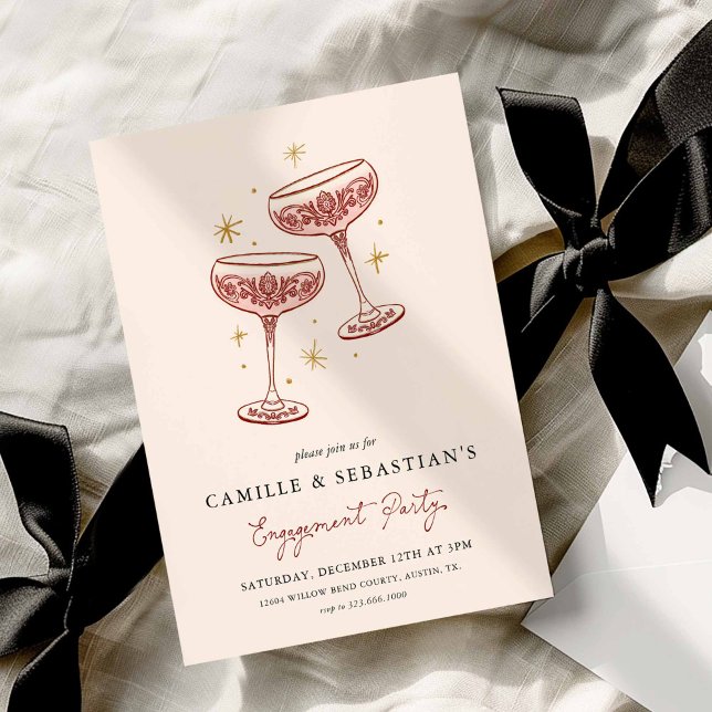 Modern Champagne Coupe Engagement Party Invitation Einladung (Modern Engagement Party Invitation)