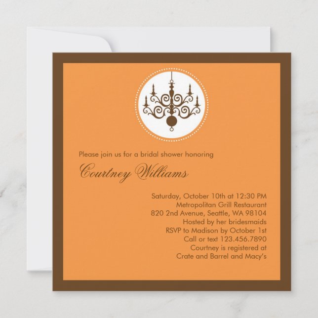 Modern Chandelier Bridal Dusche Einladung (Vorderseite)
