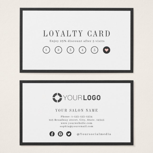 Modern charcoal black border business loyalty card (Vorne & Hinten)