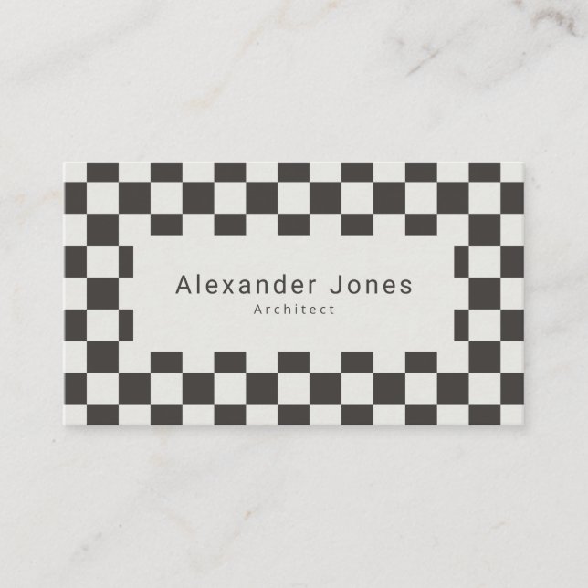 Modern Charcoal & Cream Checkered Pattern Visitenkarte (Vorderseite)