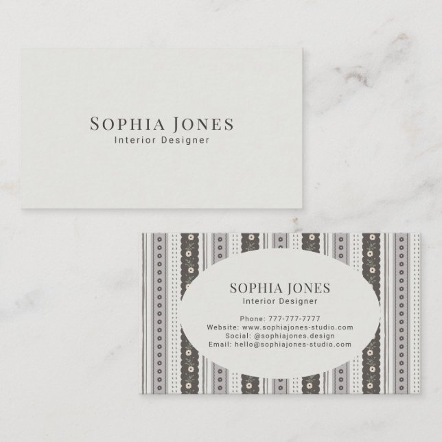 Modern Charcoal & Cream Scallop Stripe Visitenkarte (Vorne/Hinten)