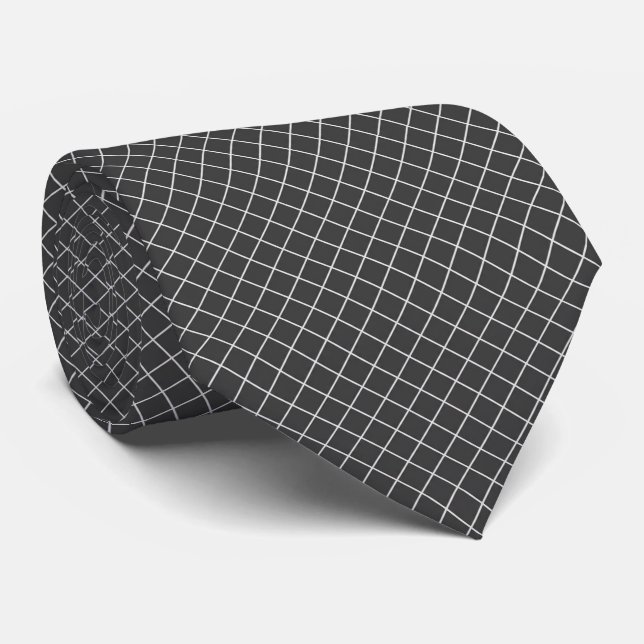 Modern Charcoal Gray Geometric Chain Link Krawatte (Gerollt)