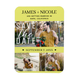 Modern Chartreuse Save the Date Hochzeit 3 Fotos Magnet