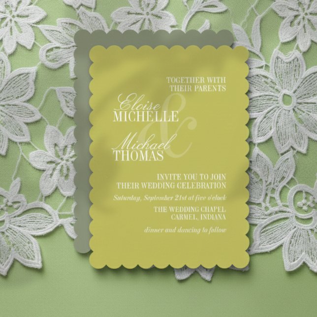 Modern Chartreuse Script Formal Wedding Einladung (Invite guest to your big day with this Modern Script Sage Green Formal Wedding Invitation! )