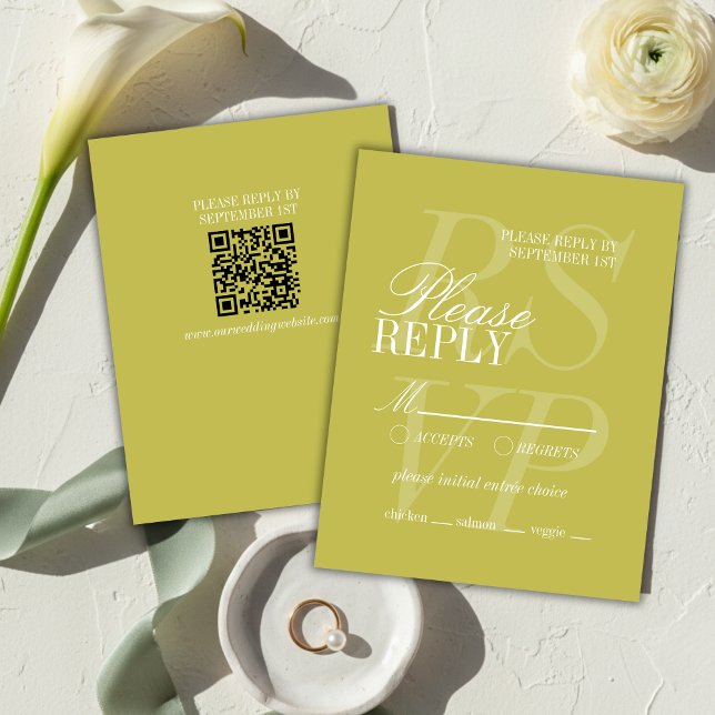 Modern Chartreuse Script Formal Wedding  RSVP Karte (Modern Chartreuse Script Formal Wedding RSVP Card
)