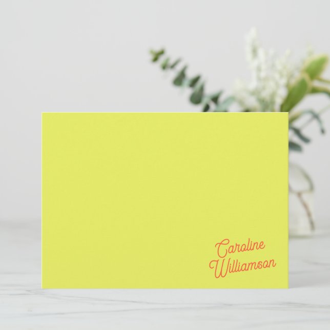 Modern Chartreuse Script Personalized Stationery Mitteilungskarte (Stehend Vorderseite)