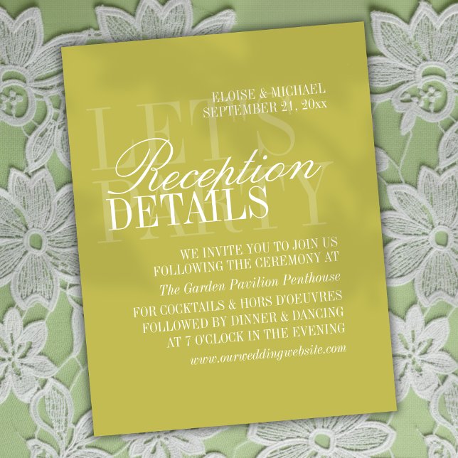 Modern Chartreuse Script Wedding Details Begleitkarte (Invite guests to join your rehearsal dinner with this Modern Script Citrus Green Card!)