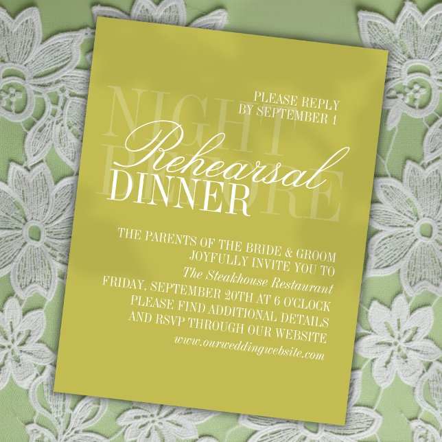 Modern Chartreuse Script Wedding Rehearsal Begleitkarte (Invite guests to join your rehearsal dinner with this Modern Script Citrus Green Card!)