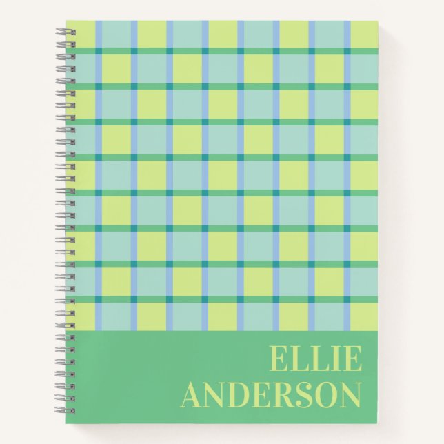 Modern Checker Blue Green Lime Personalized Notizbuch (Vorderseite)