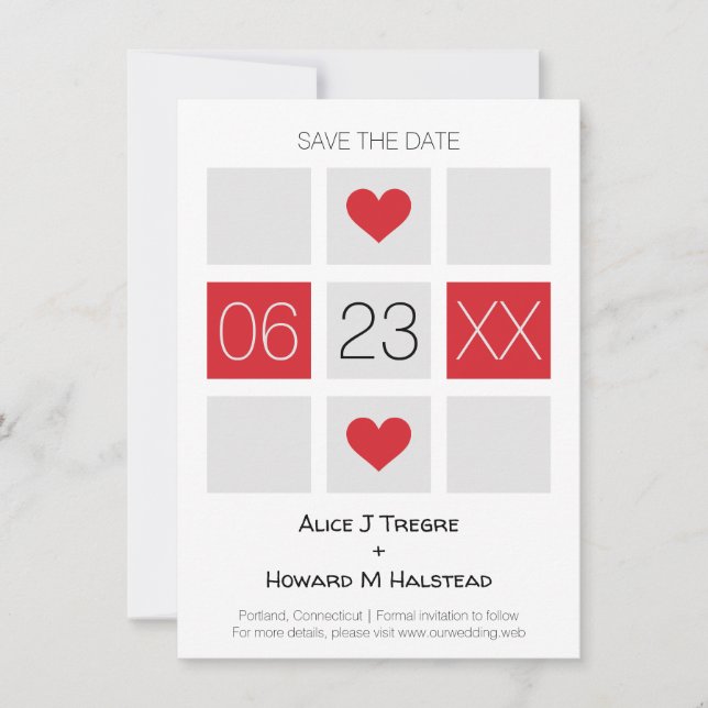Modern Checkerboard Wedding Date Names in Red Save The Date (Vorderseite)
