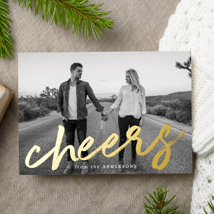 Modern Cheers Gold Luxe Foto Folien Feiertagskarte