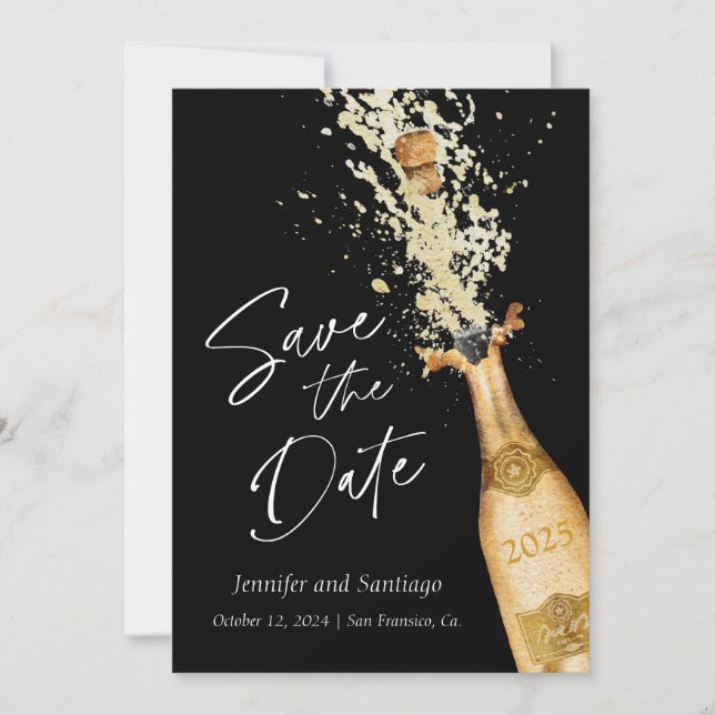 Modern Cheers Save the Date Black and Gold Card Einladung (Vorderseite)